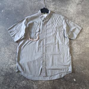 Vintage Bob Allen Utility Shirt Mens L Green Brown Outdoor Hunting Short Sleeve